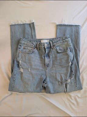Topshop Light Blue Distressed Straight-Leg Jeans